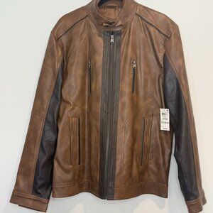 NWT I.N.C. Outerwear Leather Look Moto Jacket Cognac Brown Large